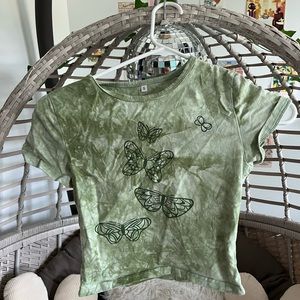 green tie dye butterfly baby tee